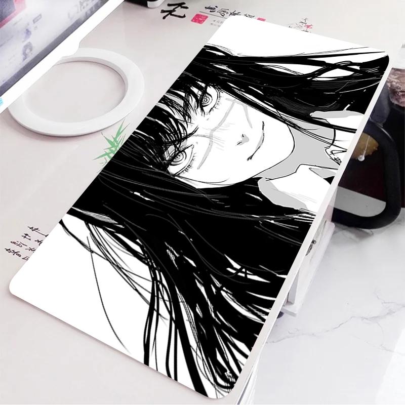 Black and White Anime Girl Table Mat Large Mouse Pad Office Keyboard Edge Locking Desk Mat Gaming Accessories Nonslip Mousepad