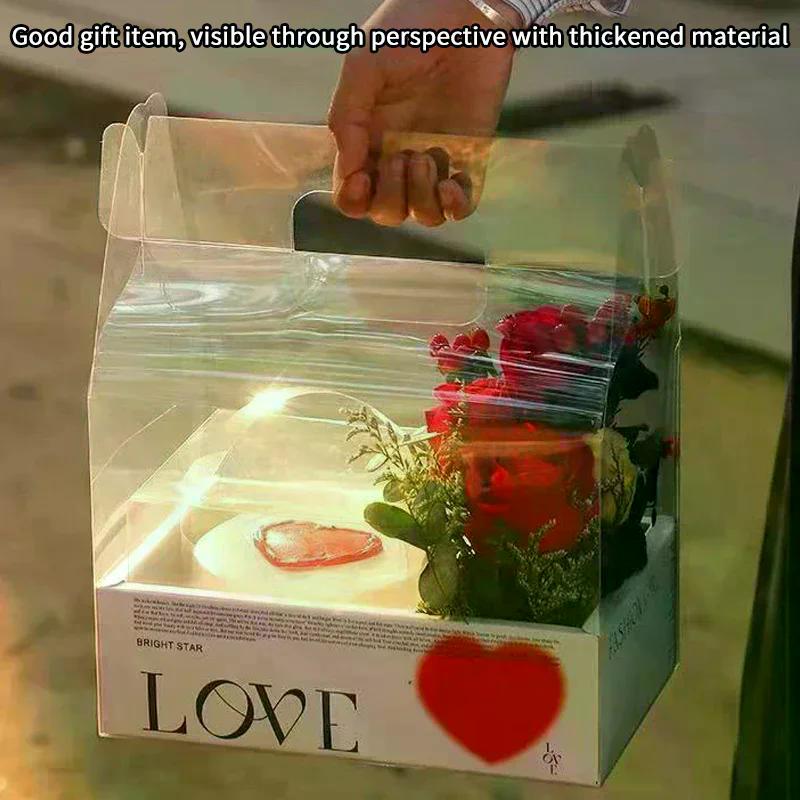 PET Clear Cake Bag Gift Box With Handle Flower Storage Boxes Party Favor Decorative Engagement Proposal Celebration Ceremony