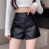 Women's Fall Winter Plus Size Black High Waisted Outer Wear Slimming Wide Leg PU Leather Shorts Base Pants Mini Shorts Versatile Slim Fit Hot Pants