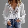 Europäisches & Amerikanisches Damen-Blumen-Spitzen-V-Ausschnitt-Glockenärmel-Hemd, 2026 Edition
