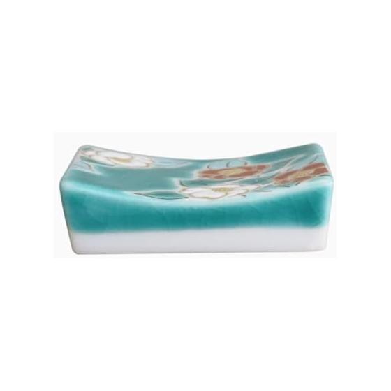 Japanese Kutani Ware Ceramic Chopstick Rests with Tsubaki (Camellia) Design, Elegant Tableware, Gift for Special Occasions, Includes Pouch