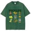 Neutral Summer Retro Washed T-shirt Cartoon Printed Short Sleeved Retro T-shirt Fashionable Round Neck T-shirt