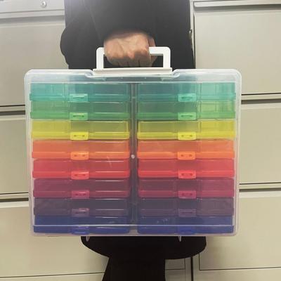 1 juego de cajas de almacenamiento para fotos, transparente, de gran capacidad, con asa, 16 estuches interiores, joyería de plástico, caja contenedora de almacenamiento de artículos pequeños