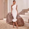 Amazon Hot-selling Women's Clothing European and American Slanted Shoulder Ruffle Edge Slim-fitting Fishtail Dress Slim-fitting Bandage Dress