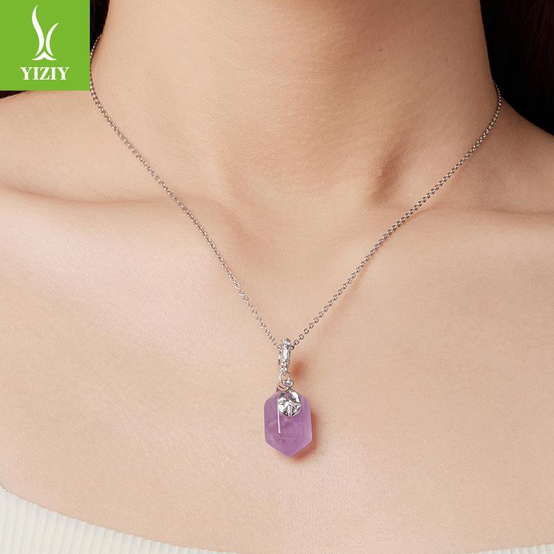 Energy Amethyst Pendant, Charm And Elegant Classical Temperament S925 Sterling Silver Beaded Accessories