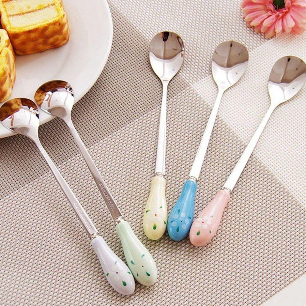 Stylish Floral Ceramic Handle Stirring Spoon With Durable Stainless Steel For Beverages