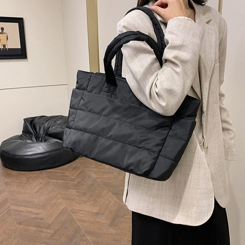 Lightweight Puffy Laptop Bag Large Capacity Commute Briefcase Simple Cotton Padded Tote Bag  Travel