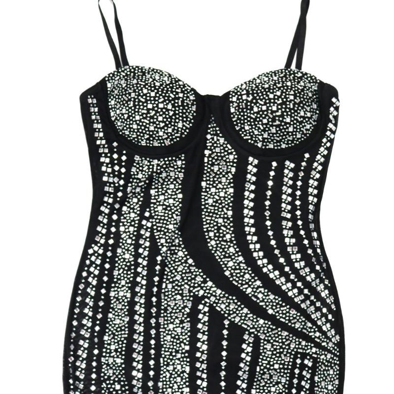Women's Celebrity Nightclub Party Sexy Suspenders Split Hot Diamonds Dresses