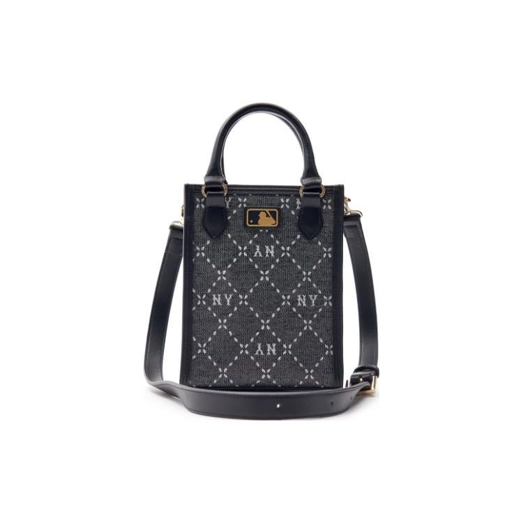 MLB Diamond Pattern Adjustable Detachable Shoulder Strap Faux Leather Tote Bag Unisex Tote Bags Black 7ACRMD93N-50BKS