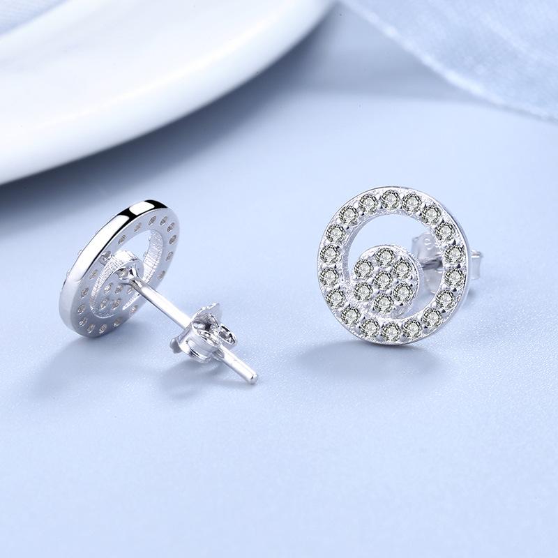 S925 Sterling Silver Round Hollow Stud Earrings Fashion Female Earrings Ornament Trendy Temperament Stud Earrings