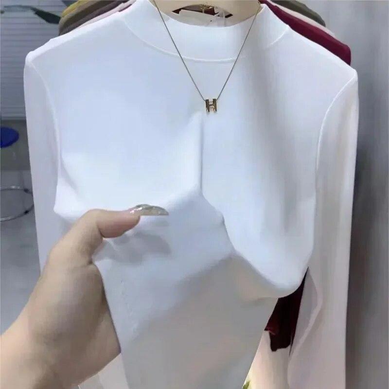 Jesień Y2K T-Shirt moda zimowa koszulka z długim rękawem ciepły top casualowe w stylu Streetwear jednolita koszula z krótkim rękawem obcisłe ubrania Blusas 29770