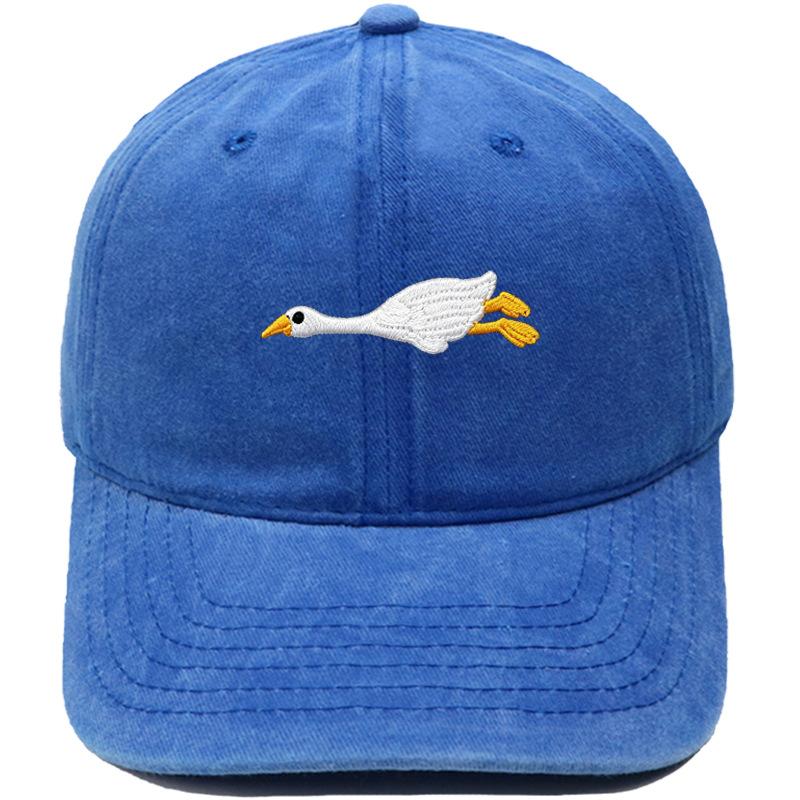 Cute lazy big white goose embroidered baseball cap washed retro dad hat men's and women's casual sunshade cap