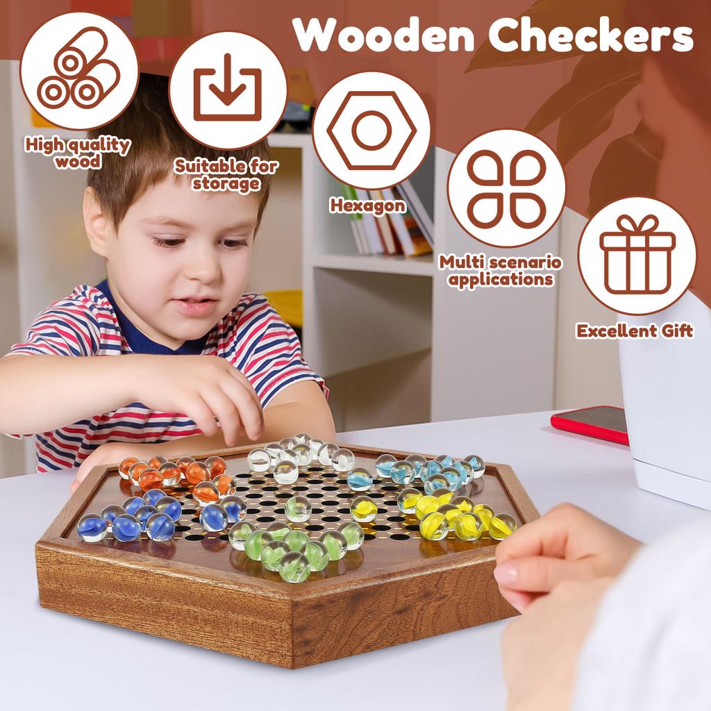 Chinesische Dame Holz Chinesische Dame Spiel mit Schubladen und 72 bunten Glaskugeln Lustiges Holz Brettspiel Strategie Familie
