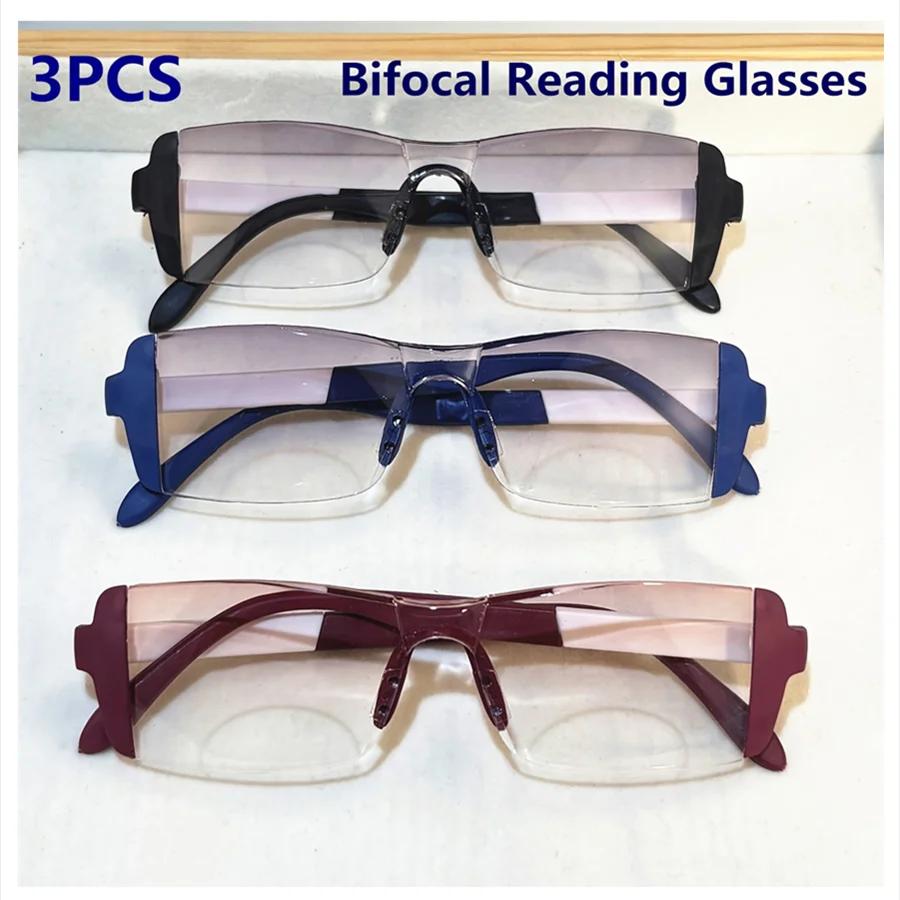 4-Pack Minimalist Bifocal Reading Glasses for WomenAnti-Blue Light Rimless Design Rectangular Shape Plastic Hinge
