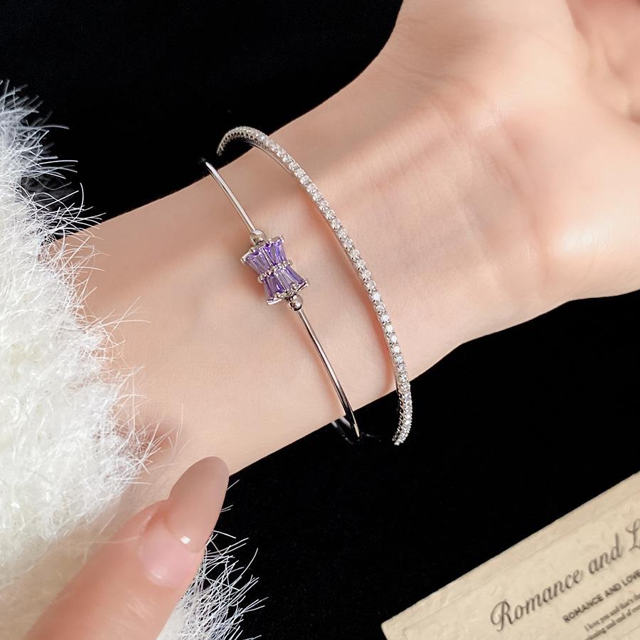 Zircon Round Open Bangle - High-End Light Luxury Women's Jewelry