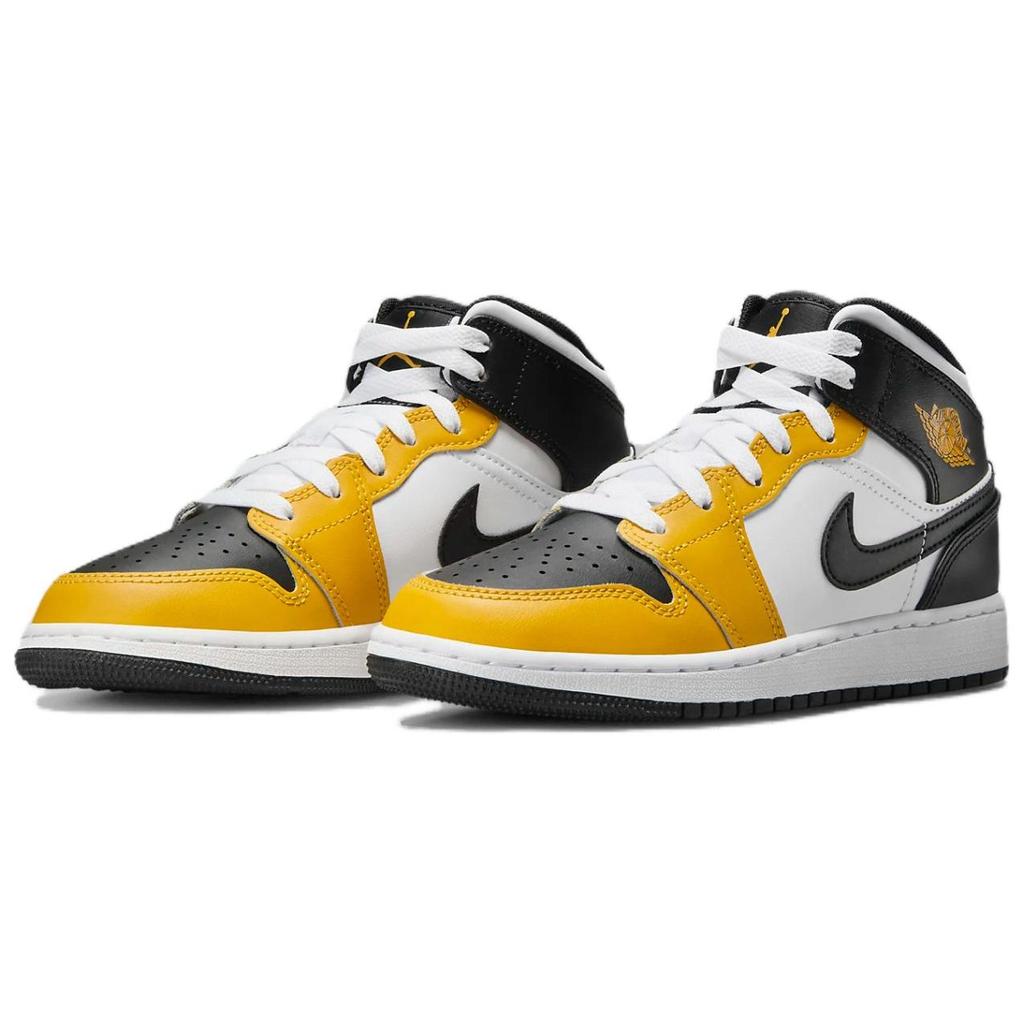 Air Jordan 1 Mid GS Yellow Ochre Kids Sneakers Black White DQ8423-701