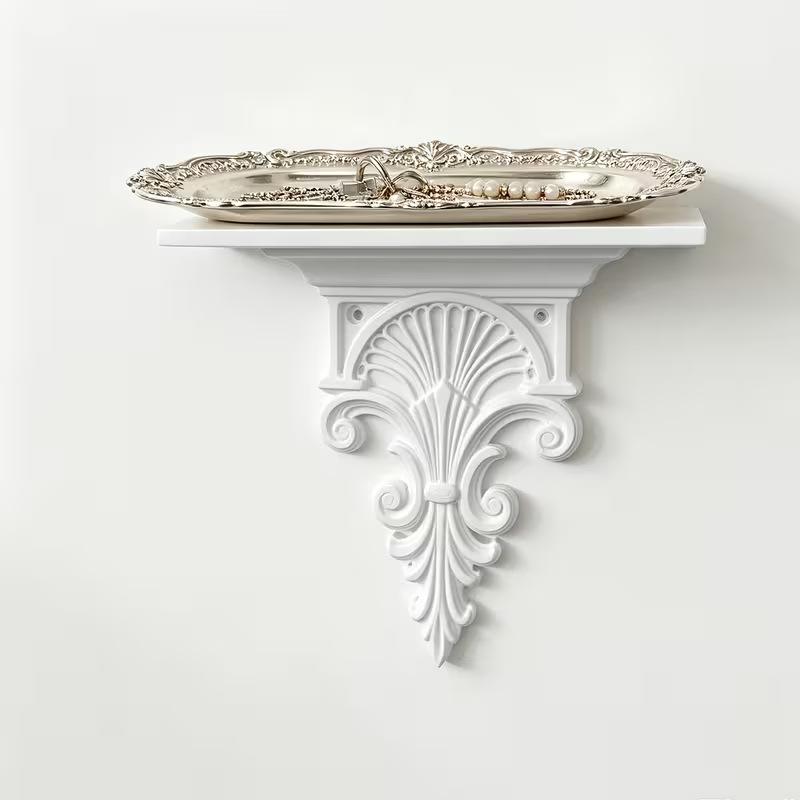 Vintage Gothic Carved 3D Printing Floating Shelf Wall Mount Display Rack for Small Decor Items Home Wall Decoration