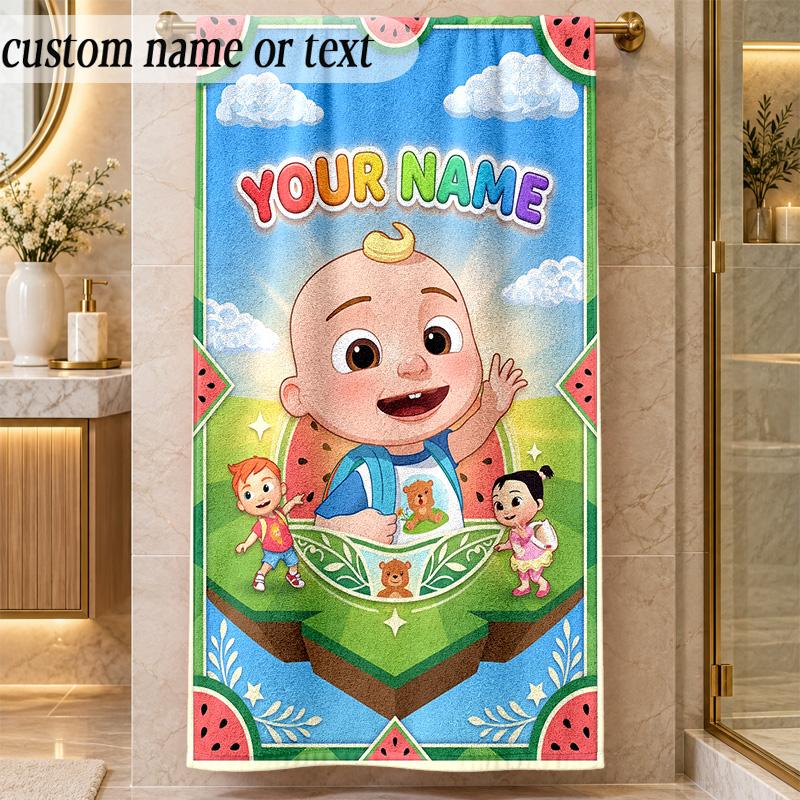 Beach TowelCocomelon Custom Name Text Personalized Soft Towel for Beach Pool Indoor Home Decor Gift