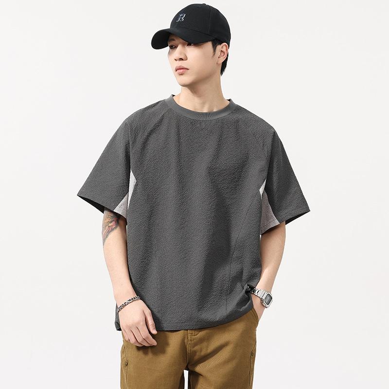 Latest Waffle Short-sleeved Mens Everyday Skin-soft Feel Round Neck T-shirt for Men