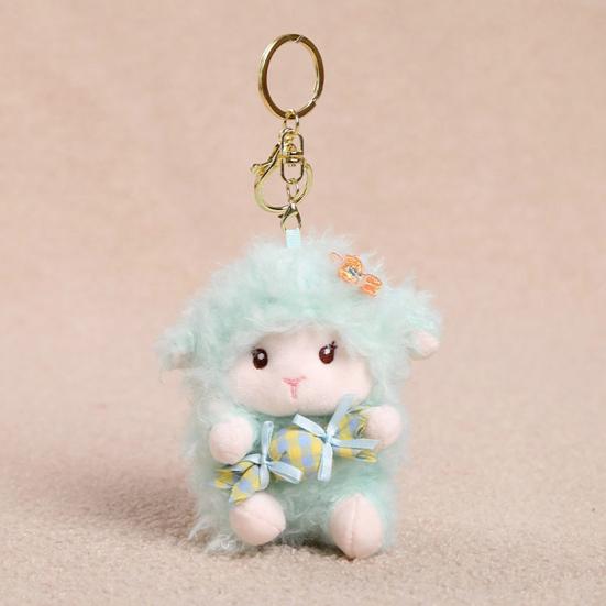Plush Seated Sheep Keychain Pendant with Metal Ring for Backpack Keys, Soft Cute Lamb Keychain, Stuffed Animal Bag Charms