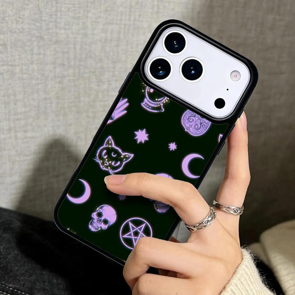 Capa Case for iPhone 17 Air 16 Pro Max 15 Plus 11 13 Mini 14 12 Back Phone Cover Occult Witchcraft Moon Gothic Witch Print
