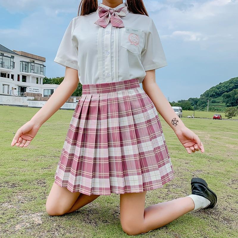 Sommer Frauen Röcke 2020 Hohe Taille Koreanischen Stil Falten Röcke für Mädchen Nette Süße Damen Plaid Mini Rock Frauen