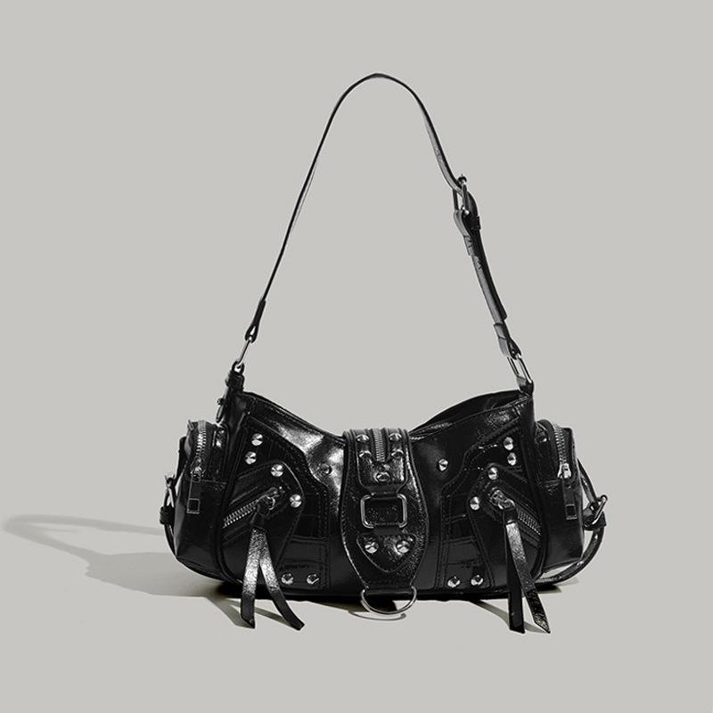 Spicy Girl Leather Motorcycle Crossbody Bag with Rivets - 2025 Fashion