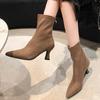 Vintage Women Ankle Boots Fashion Pointed Toe Shoes Autumn Winter High Heel Ladies Elegant Stretch Slim Short Booties