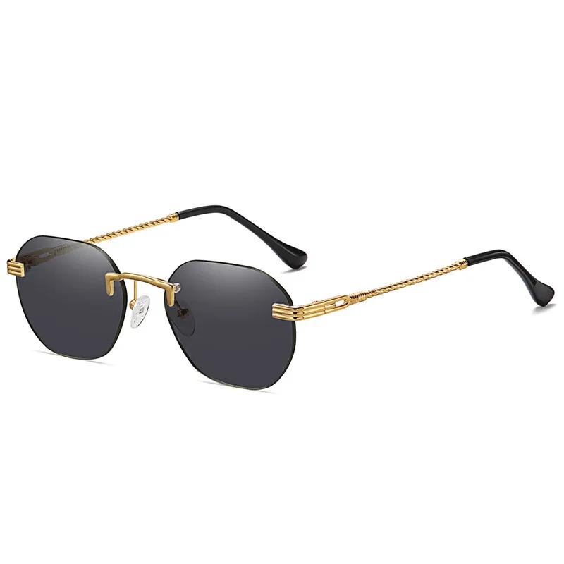 

Frameless Gold Metal Material Ladies Sunglasses Rimless Gradient Tint Lens Blue Stylish Sun Eyeglasses For Men Uv400 Summer As picture