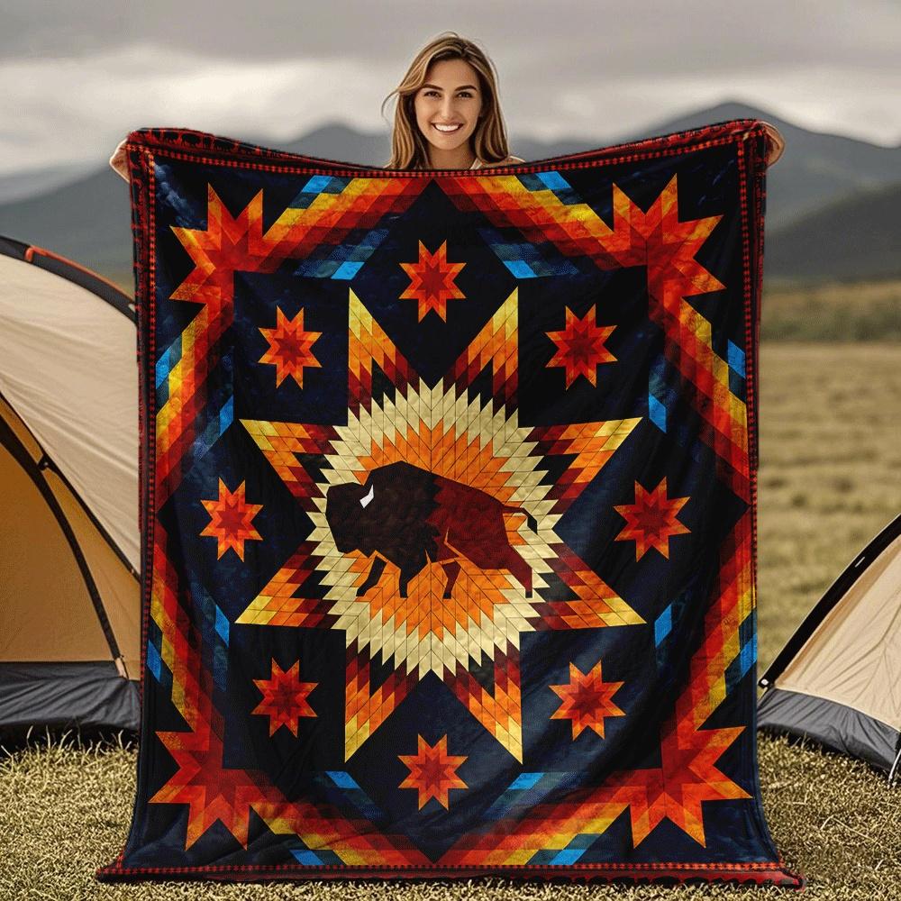 Custom Buffalo Blanket Native American Tribal Star Pattern Design Personalized Name Fleece Throw All Season Soft Warm Bedding 75X95CM