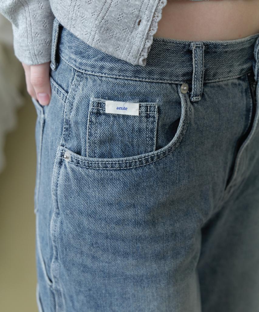 Aente Vintage Washed Half Denim Pants