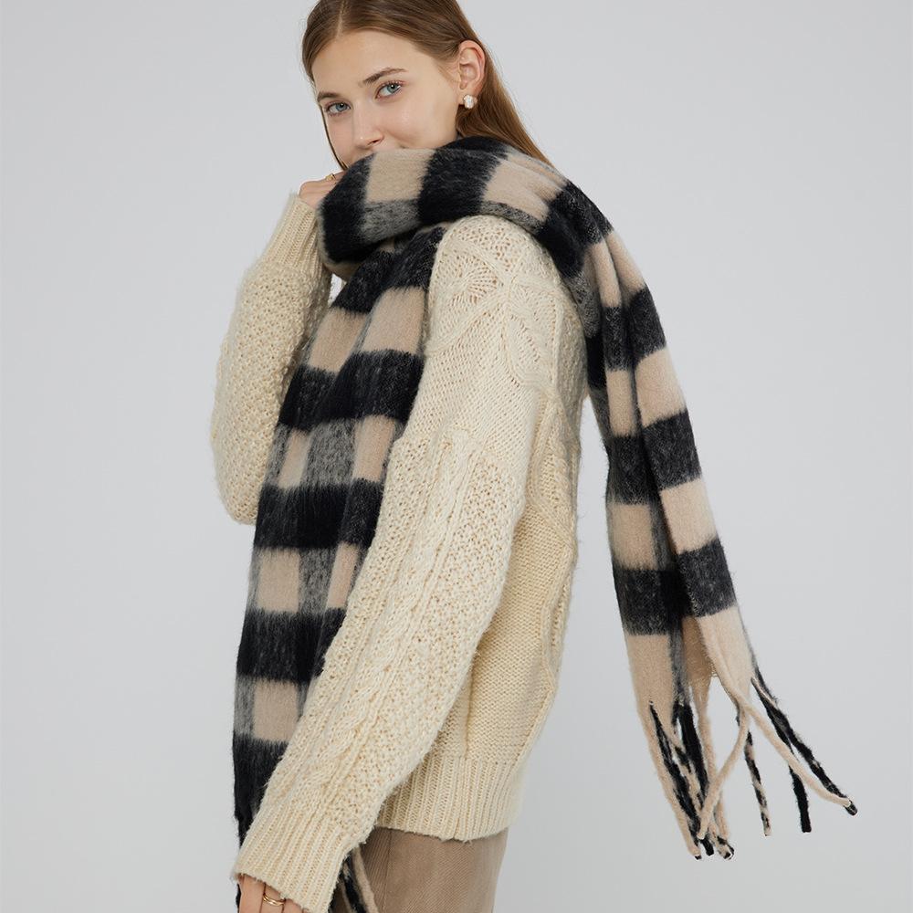 Imitation Cashmere Mohair Checkerboard Scarf Women's Winter Thickened Warm Shawl Scarf