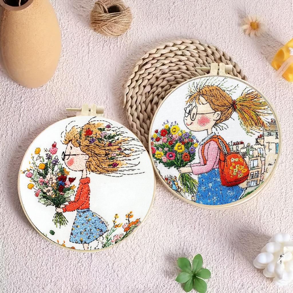 1 Set Mädchen Handgefertigtes Stickmaterial-Set: Einfache Kreuzstichanleitung und Werkzeuge DIY Stickerei Bastelmaterial-Set