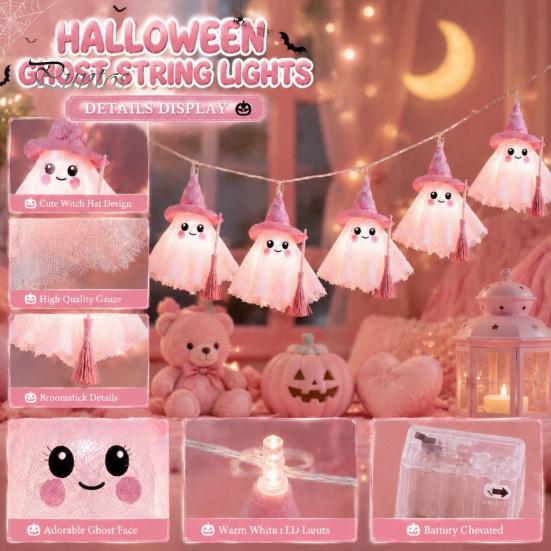 Atmosphärische Beleuchtung für Geschäfte LED Geister-Lichterketten Halloween-Dekorationen, Niedliche Hängende Gaze-Lampen Innen-Außen-Dekorationen mit Warmweiß