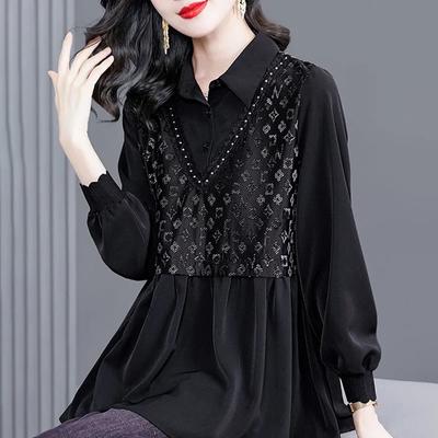 M - 4XL dámska košeľa nadmernej veľkosti jesenné topy s dlhým rukávom dámske čierne pohodlné topy na spojovanie