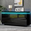 Sideboard Schrank, Modern, Wohnzimmermöbel, 2 Türen 3 Schubladen, Hochglanz, mit LED-Beleuchtung, Griffos, 140x35x72.5cm - Schwarz