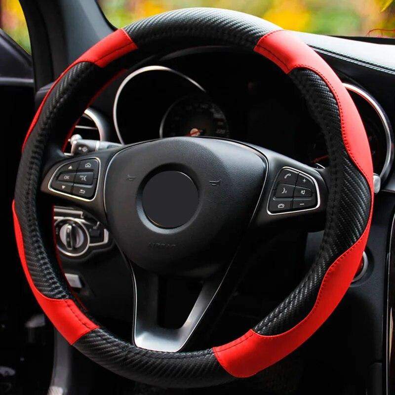 DERMAY  New Car Steering Wheel Cover Size 45cm 47cm 50cm Carbon Fibre+Faux Leather for Car Bus Truck Boat Free Shipping