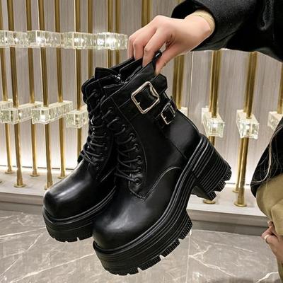 Fashion 8.5CM Women's High Platform Motorcycles Boots Winter Warm Wedge Heels Ankle Boots Chunky Sneakers Autumn Punk Style Shoes Woman