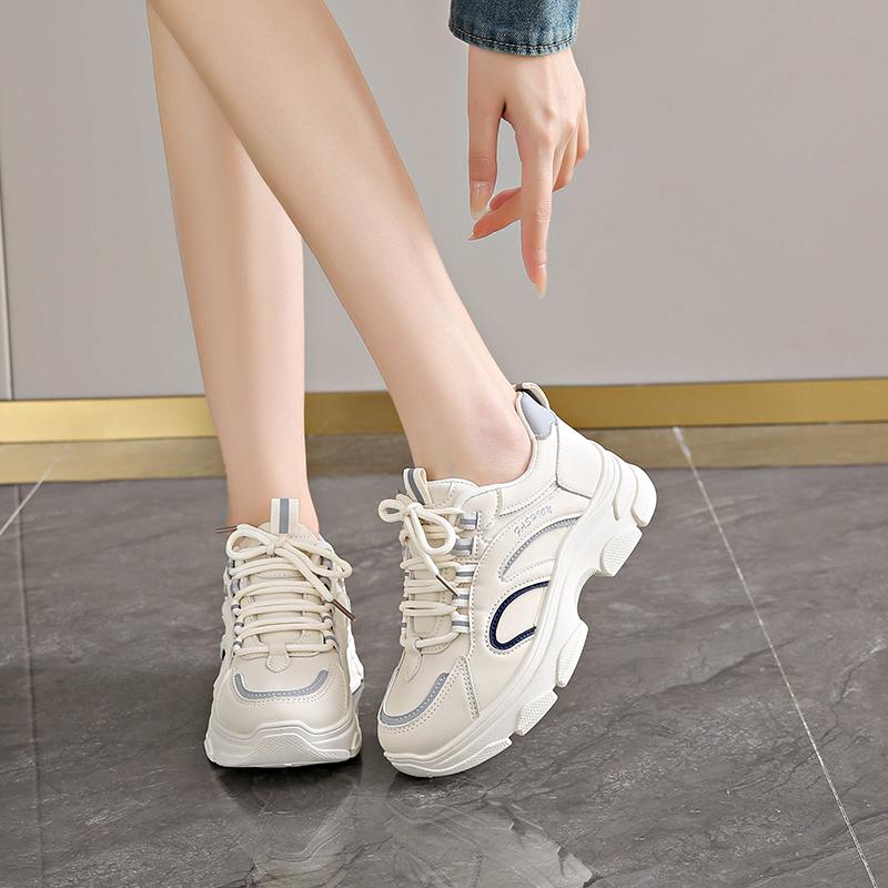 Fashion CRLAYDK Fashion Womens Walking Shoes Platform Chunky Walking Sneakers Lace Up Casual Leather Running Ladies Sports Tennis