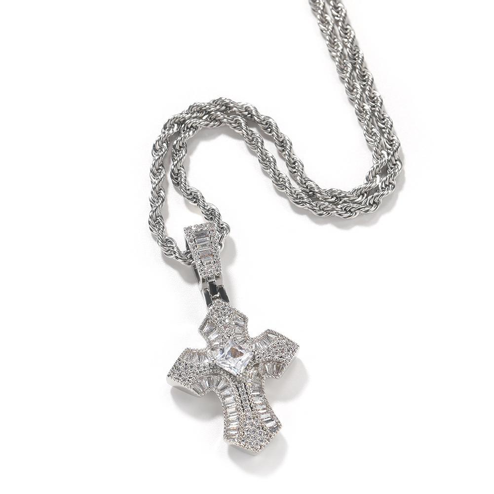 Hot Sale Trendy Hip Hop Cross Pendant Zircon Inlaid Necklace Personalized Fashion Accessory for Men