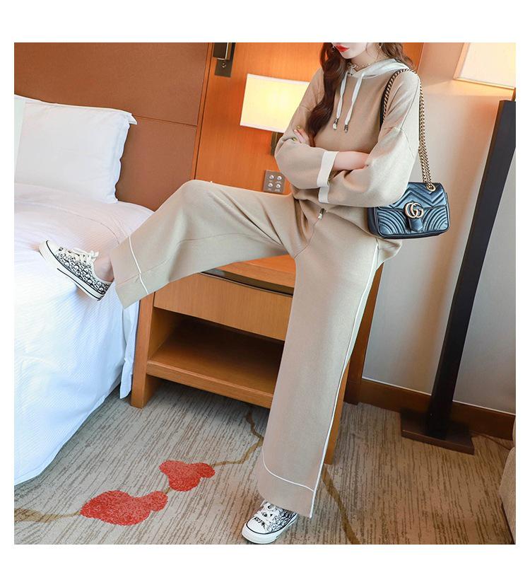 Autumn 2023 Women's Stylish Hooded Sweatshirt and Wide-Leg Pants Set