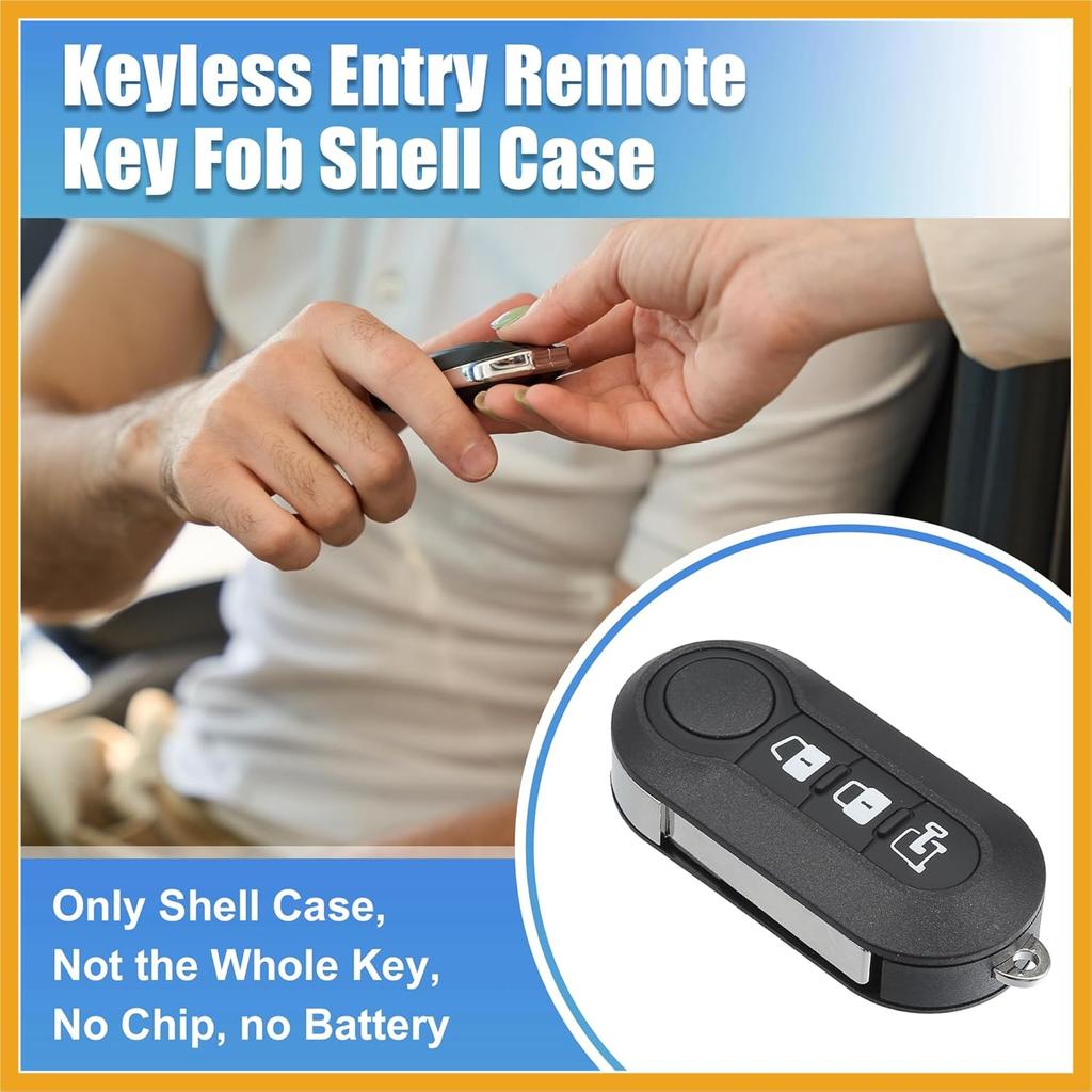 3 Buttons Keyless Entry Remote Key Fob Shell Case Cover for Ram ProMaster 1500 2500 3500 2015-2019 for Fiat Ducato Bravo 500L - Pack of 1 Black