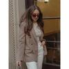 Women Plaid Blazer Autumn Winter Long Sleeve Double Breasted Checked Coat Formal Jacket Suit Lady Outerwear