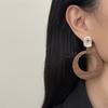 Retro Style Solid Wood Ring Pendant Earrings Special-shaped Pearl Octagram Details Exquisite Daily Atmosphere Premium Earrings