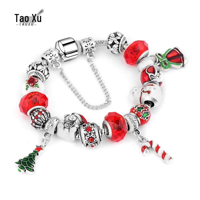 

Антикварный серебряный рождественский колокольчик, браслет-подвеска со стеклянными бусинами «сделай сам» 18cm bracelet