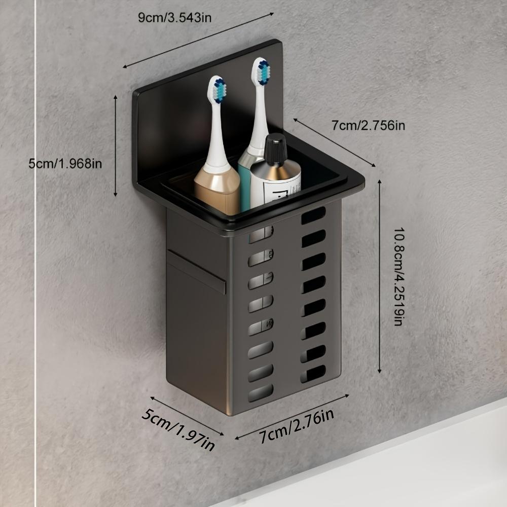 Multi-Purpose Wall-Mounted Storage Rack for Toothbrushes Makeup Tools Black White Modern Design No Drill Installation Adhesive Hooks Adjustable