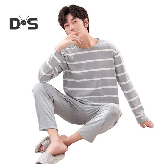 

Комплект из 2 предметов: мужская пижама с круглым вырезом, длинными рукавами, полосатым принтом, топами и длинными брюками на эластичной талии, комплект домашней одежды для отдыха XXL серый