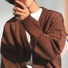 Yousheng Herbst Winter Herren Pullover Strickjacke V-Ausschnitt Strick Dick Elastisch Lange Ärmel Locker Preppy Style Warm Einfarbig Strickwaren Alltagskleidung Pullover Mantel