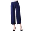 2026 Summer Solid Color Loose Straight Cropped Cotton Silk Pants for Middle-Aged and Elderly Women