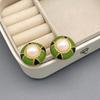 Retro Round Color Block Enamel Pearl Rhinestone Stud Earrings: Fashionable, Elegant, High-End Temperament